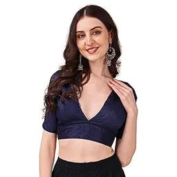 womanista Women's Dupion Solid Short Sleeve Regular Fit V Neck Blouse-picture-47