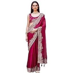 womanista Women's rani colored zari embroidered saree(TI7007_Rani_Onesize)-picture-54
