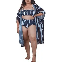 womanlikeu PolySpandex Waves by Shrijal: Turn The Tide | Black Bikini with a Coverup | Padded (with Removable Pads) | Swimming Costume for Women | Swimwear | Sizes: S to L image 1