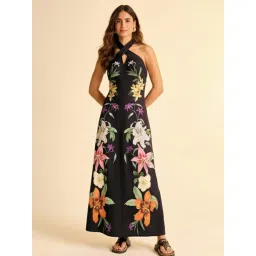 WomanLikeU Black Floral Printed Maxi Dress-picture-14