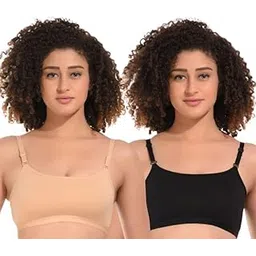 Women & Girl Non Paded Wire Free Bra for Beginners, Teenagers Bra for Gym, Workout, Yoga Slip on Double Layered Full Coverage Bra (Pack of 2)-picture-20