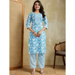 Women Basket Floral Printed Round Neck Cotton Straight Kurta With Trousers-picture-13