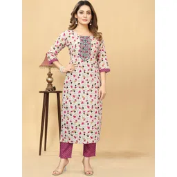 Women Basket Floral Printed Round Neck Straight Kurta With Trousers-picture-12