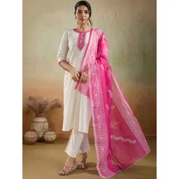 Women Basket Women Embroidered Regular Thread Work Pure Cotton Kurta Set With Dupatta-picture-20