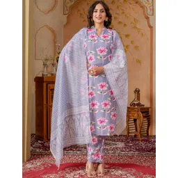 Women Basket Women Floral Printed Kurti with Trousers & Dupatta-picture-39