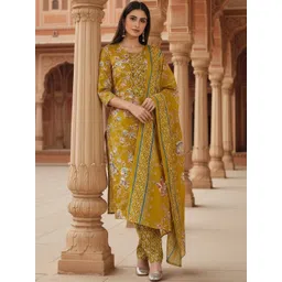 Women Basket Women Floral Printed Regular Thread Work Kurta with Trousers & With Dupatta-picture-32