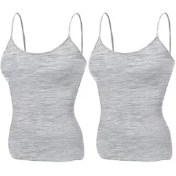 Women Camisole with Built-in Bra Cup Strap Supportive Padded Tank Top Layering Cami Undershirt for Yoga 2 Pack (Grey)-picture-49