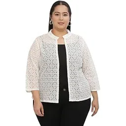 Women Cotton Graphical Lace Cover Up Shrug Cardigan White UNBZZ-SG-155P-CLHTWT_5XL-picture-54