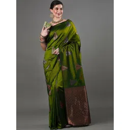 WOMEN ELEGENCE Ethnic Motifs Zari Art Silk Banarasi Saree-image-46