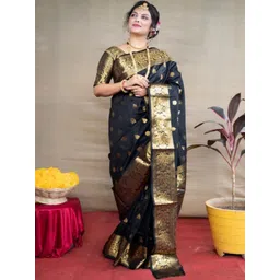 WOMEN ELEGENCE Ethnic Motifs Zari Art Silk Handloom Banarasi Saree-picture-25