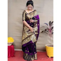 WOMEN ELEGENCE Ethnic Motifs Zari Art Silk Heavy Work Banarasi Saree-picture-30