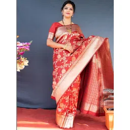 WOMEN ELEGENCE Floral Zari Art Silk Banarasi Saree-picture-39