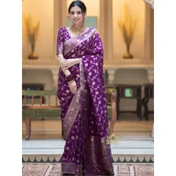 WOMEN ELEGENCE Floral Zari Pure Silk Heavy Work Banarasi Saree-picture-31