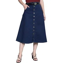 Women Knee Length Denim A-Line Blue Skirt Pack of 1-picture-33