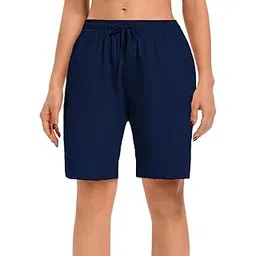 Women Mid Rise Elasticated Waistband Cotton Blend Women Above Knee Shorts-picture-40