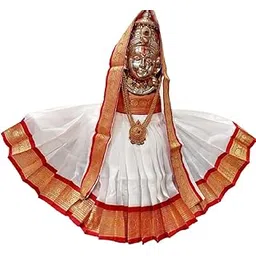 Women Navaratri Goddess Kalash Silk Saree (White), Matarani Poshak, Maa Laxmi, Durga, Saraswati, Radha Chunri Patka And Lehenga/Ghagra Dress, Margashirsha Devi Maa Accessories For Pooja-picture-40