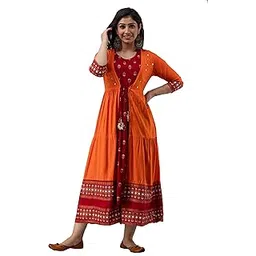 Women Orange Rayon Shrug with Maroon Printed Inner Kurta-picture-23
