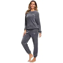 Women' s Fluffy Fleece Pyjama Set Winter 2 Piece Plush Pullover and Pants Loungewear Sleepwear Pack of 1-picture-40