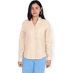 Women Shirt | Women Latest Shirt | Womens Shirt | Linen Look Button Down Shirt for Women Beige | Lightweight Casual Women's Top |-picture-17