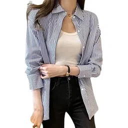 Women Striped Shirt,Oversized Cotton Shirt for Women,Long Sleeve Shirt 7.-picture-48