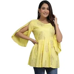 Women Viscose Rayon Cape Top for Women Girls Regular Wear Top Office Wear Top Color Yellow-picture-31