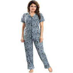 Womenoire Women Cotton Printed Lapel Collar Top & Pyjama-picture-40