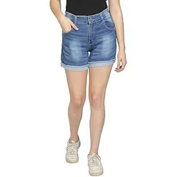 Women's & Girl's Relaxed Fit Low Rise Mid Waist Stylish Denim Jean Shorts Casual Stretchy Frayed Raw Hem with Pockets (Blue)-picture-36