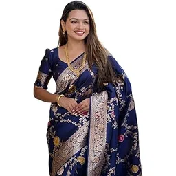 Women's Banarasi Saree Pure Style Silk Saree With Blouse Piece for Wedding, solid print saree for women-picture-44