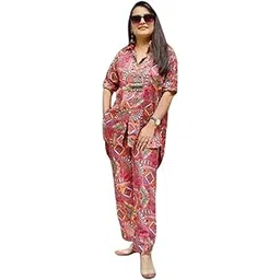 Women's Beautiful Rajasthani Printed 3/4 Sleeves Coler-Neck Co-rd TOP and Bottom Set-picture-11