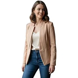 Women's Blazer with Hook Closure, Beige, No Pockets-picture-43