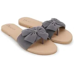 Women's Bow Toe Ring Flats – Stylish & Comfortable Slipers||FK_01_GREY_B147_39-picture-17