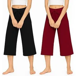 Women's Casual Cotton Plain 3/4th Capri For Girls (BM) 2Pack-picture-22