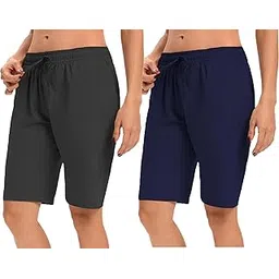 Women's Casual Cotton Shorts,Relaxedfit Shorts, Summer Shorts, Boxer Shorts, Loose fit Shorts,Mid Thigh Length Shorts with Adjustable Waistband - Pack of 2-picture-42