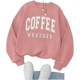 Women's Casual Sweatshirt, Green Fleece, Regular Fit, Graphic Text Print, Round Neck, Long Sleeve, Winter Wear-picture-54