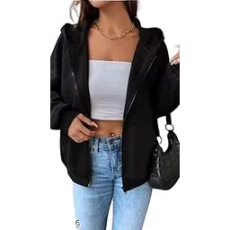 Women's Classic Zip-Up Hoodie, Black Cotton Blend, Casual Long Sleeve Sweatshirt with Pockets, Relaxed Fit (in, Alpha, XL, Regular)-picture-35