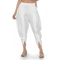 Women's Cotton Dhoti Pants with Floral Lace Detail, Elastic Waist, Black and White-picture-56