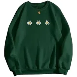 Women's Cotton Longsleeves Dark Green Flowers Print Sweatshirt-picture-37