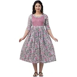 Women's Cotton Nursing Maternity Dress, Long A-Line, Pre-Post Pregnancy Wear (in, Alpha, 3XL, Regular, 49-GRYPNK-DR)-picture-37