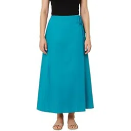 Women’s Cotton Petticoat for Saree | A-Line Flared Underskirt with Side Zip & Drawstring | Vibrant Turquoise Blue Long Petticoat-image-2