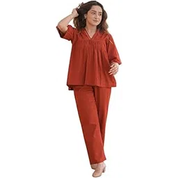 Women's Cotton Plain Co-ord Set with Takai Work, Rust Orange, Casual Wear-picture-28