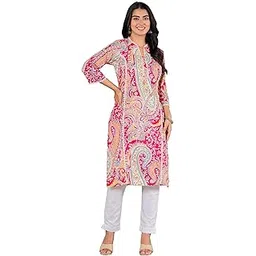 Women's Cotton Straight Kurti with Geometric Print, 3/4 Sleeves, Lace Trim Detail, Regular Fit Casual Kurti only-picture-21