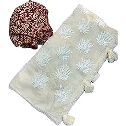 Women's Cream Off White Chanderi Cotton Embroidered Saree With Maroon Kalamkari Printed Blouse Piece Material (Monika Bazar 2)-picture-18