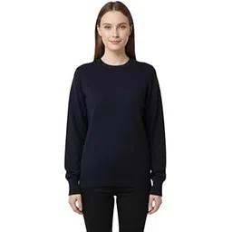 Women's Crew Neck Sweatshirt, Navy Blue, Long Sleeve Winter Wear-picture-23
