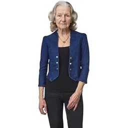 Women's Denim Cropped Jacket, 3/4 Sleeve Length, Button Front (Blue-Green)-picture-16