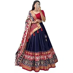 Women's Dot & Ikkat Print With foil work Tussar Silk Lehenga Choli Set-picture-15