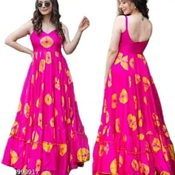 Women's Elegant Anarkali Gown ? Floor-Length Ethnic Dress with Dupatta, Foil Print, and Round Neckline Pink-picture-50