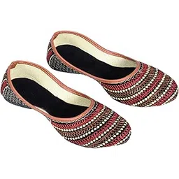 Women's Embroidered Feather Pattern Slip-on Jutti Attractive Design Comfortable Sole, Traditional Indian Flats with Tan Trim, Stylish Casual Fancy Bellies Jooti for Womens & Girls (Jutti_2115)-picture-35