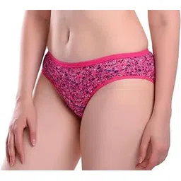 Women's Floral Print Bikini Panty, Pink with Navy Pattern, Cotton Blend-picture-32