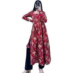 Women's Floral Print Maxi Dress, with Beige Flowers, Long Sleeve Empire Waist, Casual Wear-picture-25