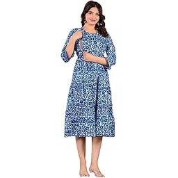 Women's Front-Open Tiered Maxi Dress with 3/4 Sleeves and Floral Print Comfortable and Nursing-Friendly-picture-44